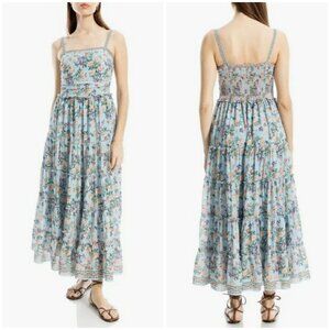 💕MAX STUDIO💕 Floral Print Maxi Dress ~ Blue Peach Heritage Bouquet Large NWT
